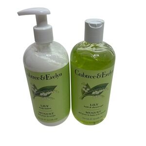 Crabtree & Evelyn Lily Body Lotion & Bath Shower Gel Set 16.9oz Each Pump